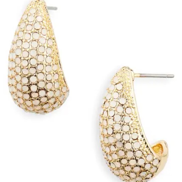 Nordstrom Crystal Pavé Teardrop Sculpted Half Hoop Stud Earrings::NWT GREAT GIFT - Picture 2 of 6